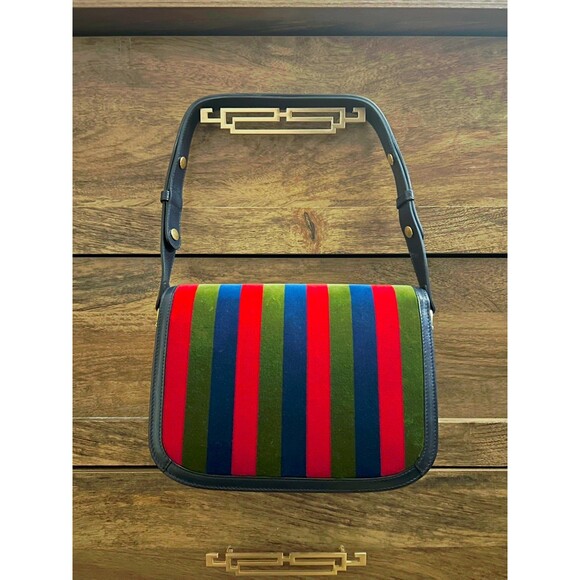 GUCCI Horsebit 1955 Velvet Azalea Calfskin Baiadera Stripe Shoulder Bag in Multi - Picture 4 of 12